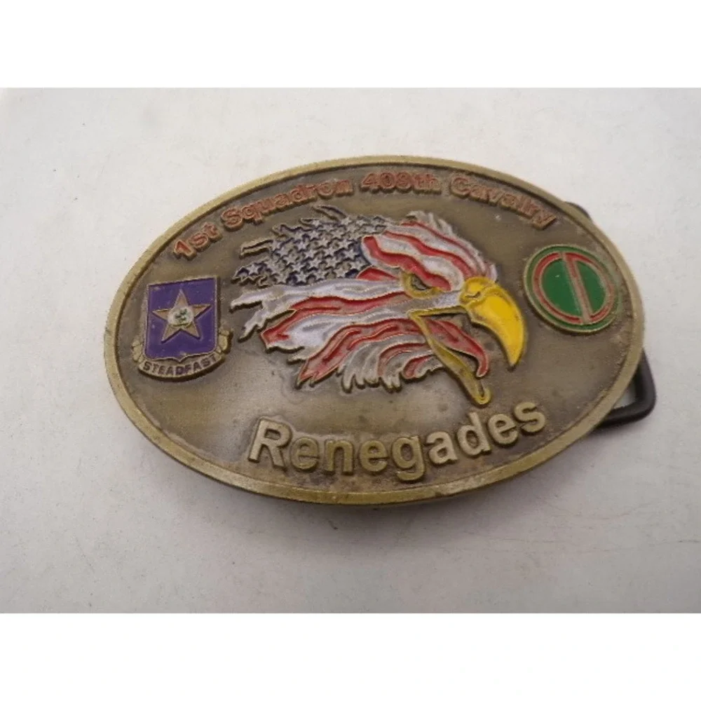 Vintage 1st Squadron 409th Cavalry Renegades Eagle American Flag Belt Buckle